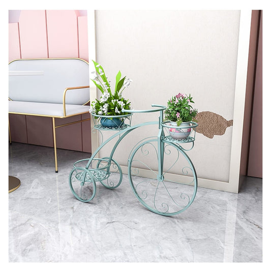 Plant Stand, Metal Flower Pot Cart Holder with 3 Baskets and Decorative Wheels, Tricycle Style Plants Display Rack for Home Deck Garden Patio (Color : C)