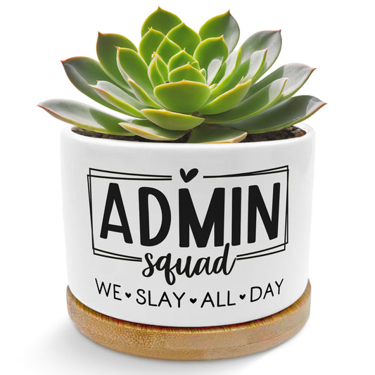 EVIHCG Administration Appreciation Gifts Planter Pots, Administrative Assistant Gifts, Admin Squad Ceramic Succulent Plant Flower Planters for Home Office Desk Table Shelf(No Plants)