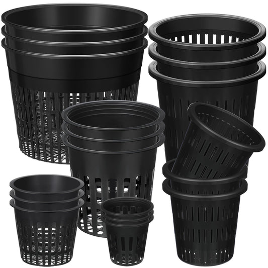 SiliFine 18 Pcs Orchid Pots Variety Size 2.3/3.3/3.9/4.3/4.9/6.1 Inch Black Net Pots Plastic Aquaponics Hydroponic Baskets Slotted Mesh Orchid Planter Container with Hole for Growing