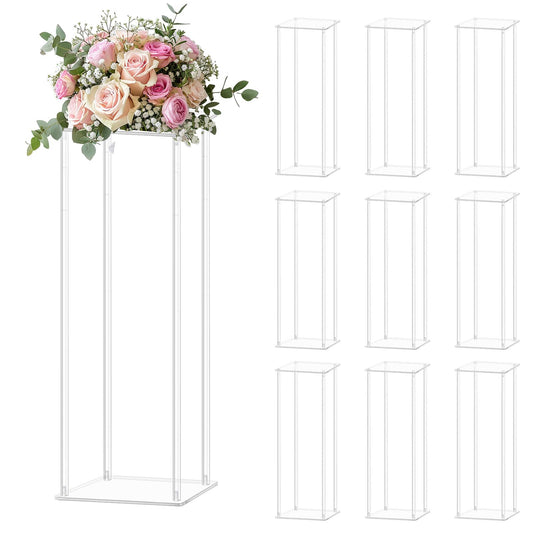 SOCROTO 10pcs Acrylic Flower Stand Column 24 Inch Tall Vases for Centerpieces Clear Elegant Floral Display Holder for Wedding Birthday Party T-Stage Events Home Decorations