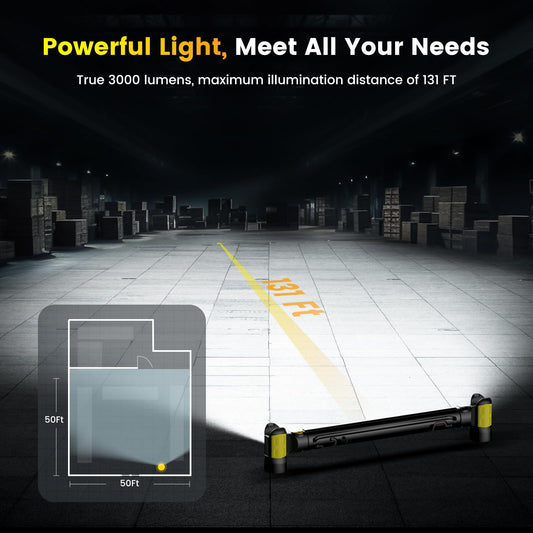 Work Light【AUTO ON/Off】 3000LM LED Work Light 5200mAh Under Hood Working Light with Hooks, Portable Magnetic Rechargeable Cordless Job Site Lighting for Mechanic/Car Repairing/Garage-Yellow