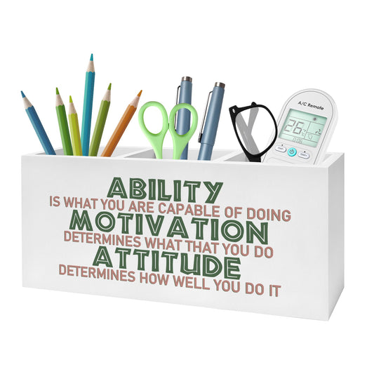 FITIE Motivational Office Pencil Pen Holder for Desk, Ability Motivation Attitude Wooden Pencil Holder Organizer for Home Office Desk Accessories, Encouragement Gifts for Women