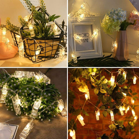 Dopheuor LED Photo Clip Copper String Lights Starry Fairy Warm White Lights Battery Powered for Hang Pictures Cards Bedroom Wall Decorations Christmas Patio Halloween Thanksgiving Wedding Party Décor