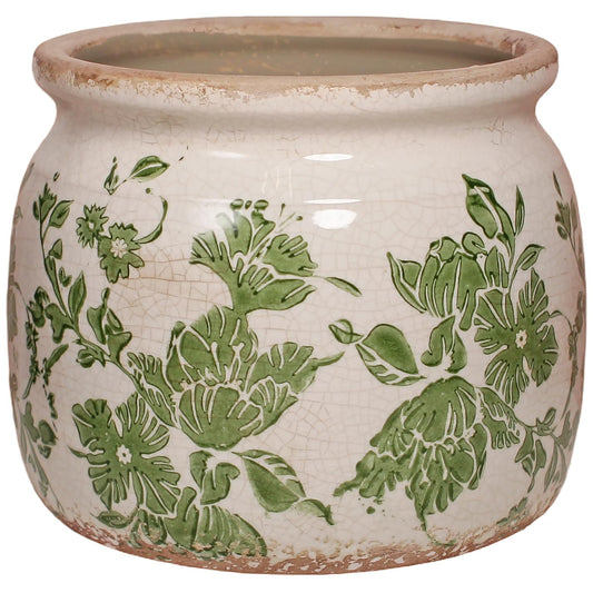 Tuscan Ceramic Indoor Plant Pot & Vase for Home Decor, 6.29'' Rustic Farmhouse Planter w/Drainage for Snake Plant, Pothos and Houseplants, Vintage Office & Tabletop Decoration, Gift for Mom (Green)