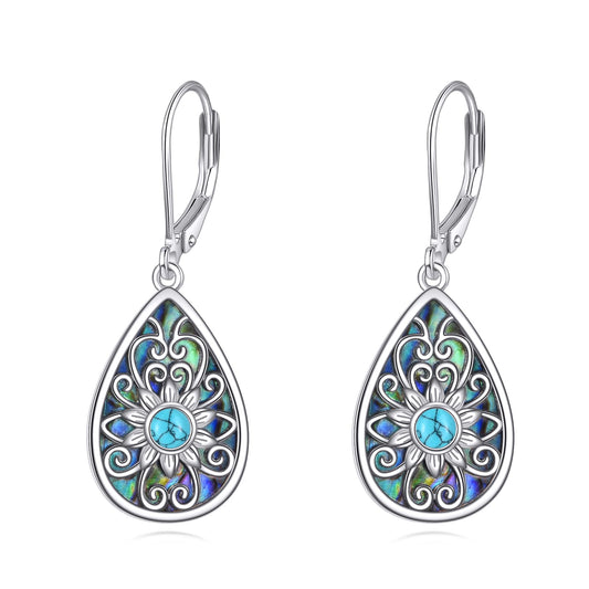 YONFQE Filigree Dangling Earrings Sterling Silver Teardrop Abalone Shell Drop Dangle Earring Filigree Leverback Gifts for Women