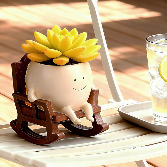 FURUBETA 4 Inch Rocking Chair Smiley Face Planter Pots with Drainage Hole, Resin Pot for Succulents, Cute Spring Indoor Outdoor Garden Decor, Unique for Plant Lovers