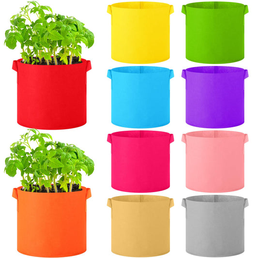 Ziliny 10 Pack 3 Gal Colored Fabric Grow Bags Bulk Colorful Plant Grow Bags Nonwoven Fabric Pots with Handles Seeds Vegetables Tomato Planter Buckets for Outdoor Garden Fruits Flower, 10 Colors