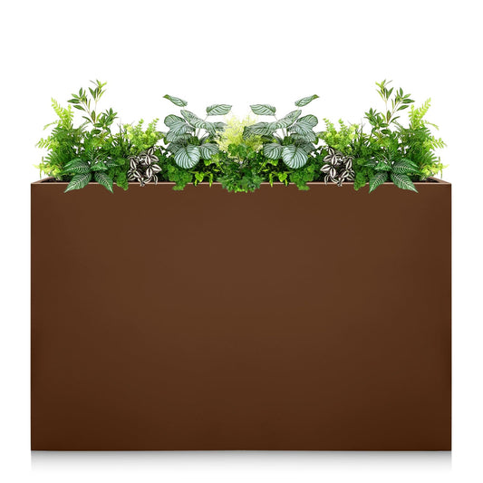 Zezgeuro Galvanized Steel Planter Box-No Installation Required Metal Rectangular Block Long Box Planter Modern Outdoor Planters All-Weather Use with Drainage Holes for Patio/Porch, 36×24×12IN（Brown）