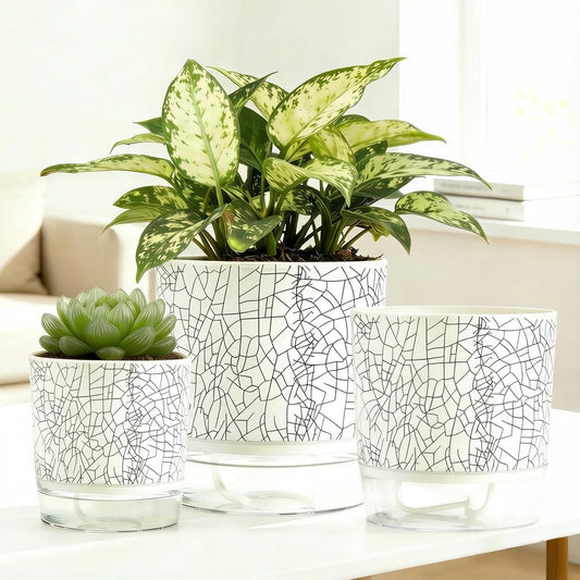 XKYQSY 3 Pack 4.3+5.5+6.3 Inch Self Watering Pots Set, Self Watering Planter with Reservoir and Wick Rope for Indoor/Outdoor Plants, Modern Houseplants Pots for African Violets,Cactus,Herbs,Succulents