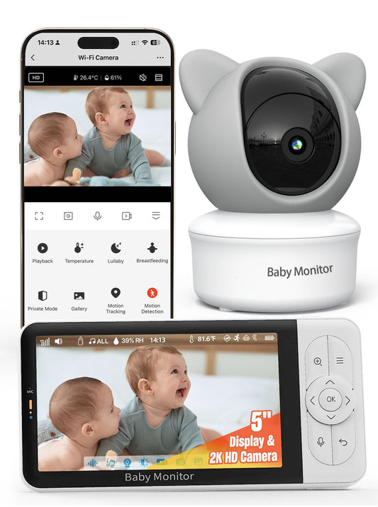 iFamily WiFi Baby Monitor with App – Smartphone Baby Monitor with 5" HD Monitor & 2K Camera, Night Vision, 2-Way Talk, Motion Tracking&Alerts, Temp Sensor, Lullabies,Secure WiFi Lock