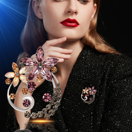 UNVAK Austrian Crystal Flower Brooch Pin - Retro Lapel Pin Jewelry for Thanksgiving Day, Birthday Gifts & Dress Accessories