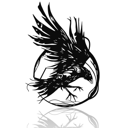 JEWLOVE Viking Raven Wall Decor Metal Art, Gothic Crow Wall Sculpture, Celtic Norse Mythology Decor for Indoor & Outdoor, Living Room, Bedroom, Garden (14.5" x 10.2")