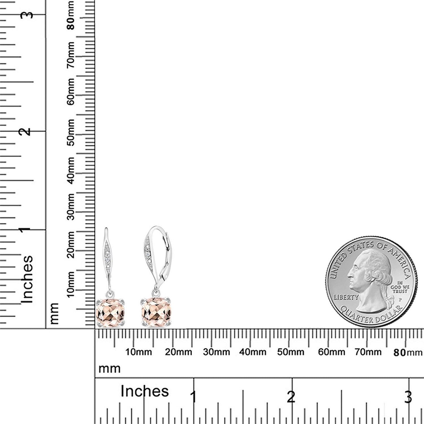 Gem Stone King Drop Dangle Earrings For Women | 7MM Cushion Cut Gemstone Birthstone and Diamond | 925 Sterling Silver | Jewelry Gift for Mom Wife Her | Morganite-October | Sterling Silver