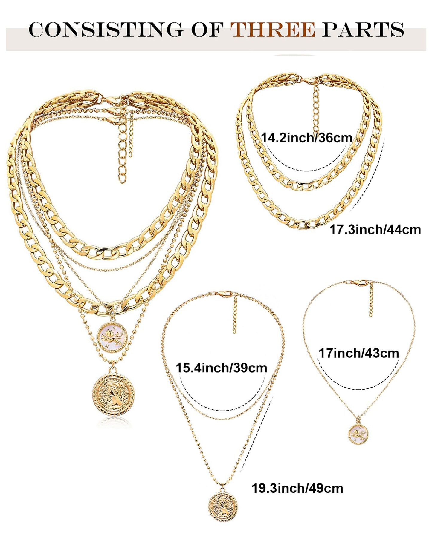 MJartoria Gold Layered Necklaces for Women Trendy Retro Coin Pendant Necklace Dainty Chunky Chain Choker Necklaces for Jewelry Birthday Gifts (Gold, Zodiac-Leo-3PCS Layered)