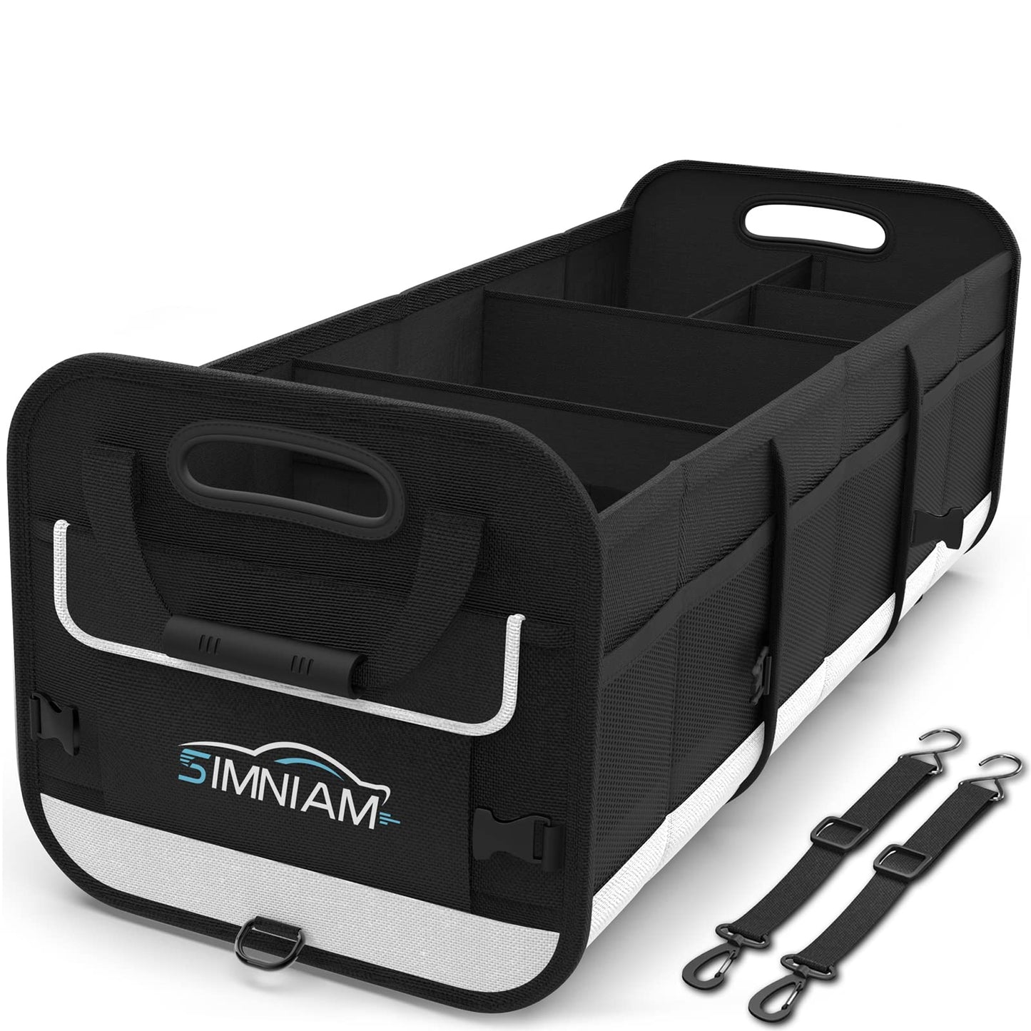 Simniam Large Trunk Organizer for Car, Collapsible Multi Compartment Car Trunk Organizer with 2 Retractable Straps, Suitable for All Kinds of Cars, SUV, Minivan - 4 Compartments Red