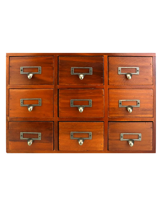 QWORK Desk Drawer Organizer, Wooden Vintage Apothecary Cabinet with 9 Drawers, Home Office & Tea & Dresser Bedroom Organization and Storage, Traditional Apothecary Cabinet