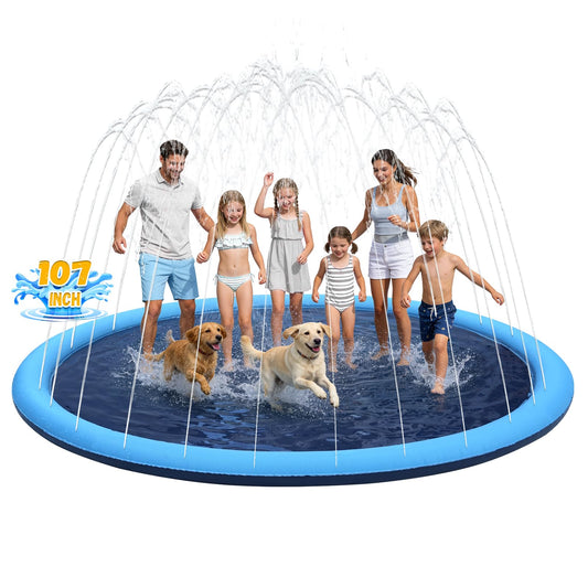 107inch Extra Large Non-Slip Splash Pad Sprinkler for Kid and Dog, Toddler Outdoor Toys for Ages 3-12 Boys Girls, Kiddie Dog Pool, Summer Outdoor Water Kids Toys, Parent Games, Backyard, Lawn