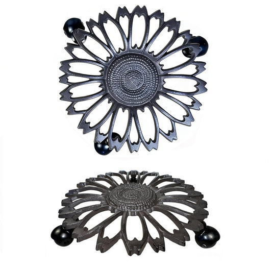 2 Pack Heavy-Duty Cast Iron Plant Caddy - 12" Rust Brown Ornamental Cast Iron Plant Stand with Wheels, Petal-Design Moveable Planter Holder for Indoor Outdoor Garden Patio Decor HC1511
