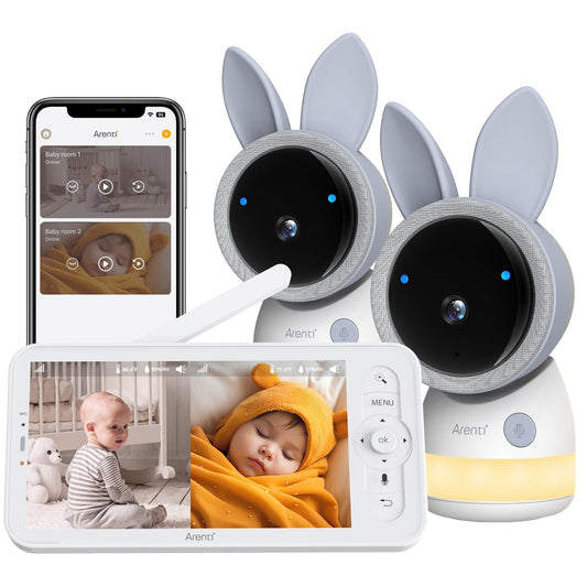 ARENTI Upgraded Baby Monitor with 2 Cameras, 4MP 2.4G&5G WiFi Baby Camera Monitor, Infrared Night Vision, Night Light, 2-Way Audio, Cry&Motion Detection, Temp&Humidity Sensor, App Control