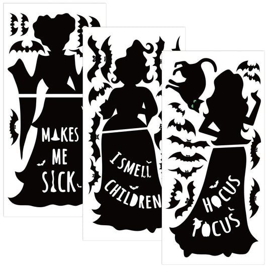 Halloween Window Decals Black Cat Bat Witch Silhouette Reusable Waterproof Static Clings for Glass Home Party Decor 35.4 x 6.9 inch