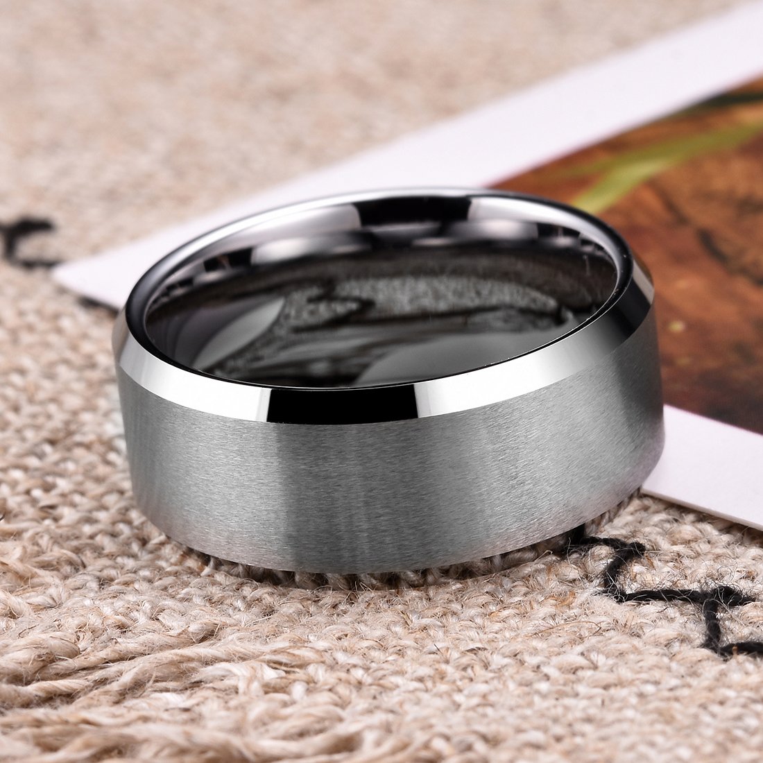 King Will 10mm Silver Men's Wedding Ring - Brushed Matte Finish, Beveled Polished Edge, Comfort Fit Size 7