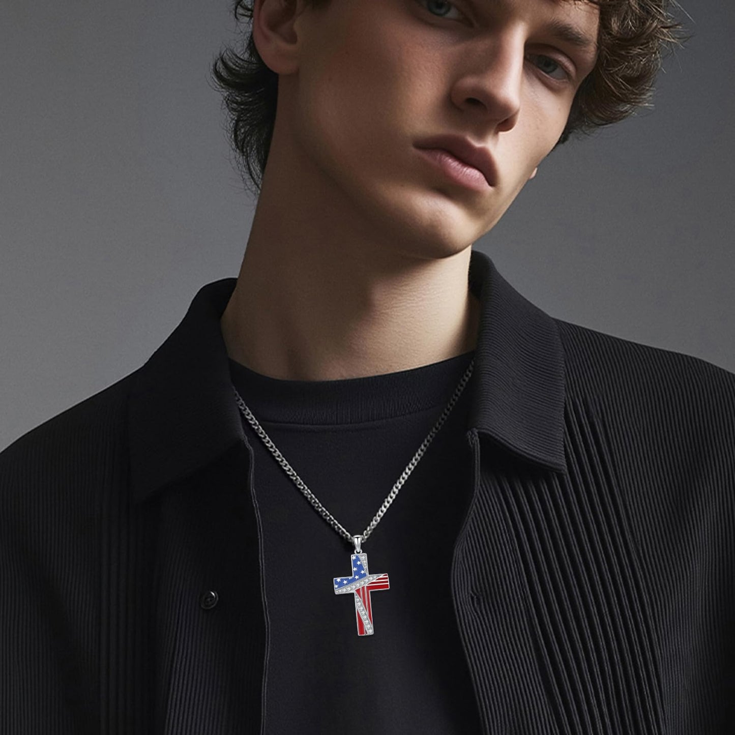 YEESIA Cross Necklace for Women Men 925 Sterling Silver Jesus Crucifix Pendant Necklace with Lapis Lazuli Religious Christian Jewelry Gift