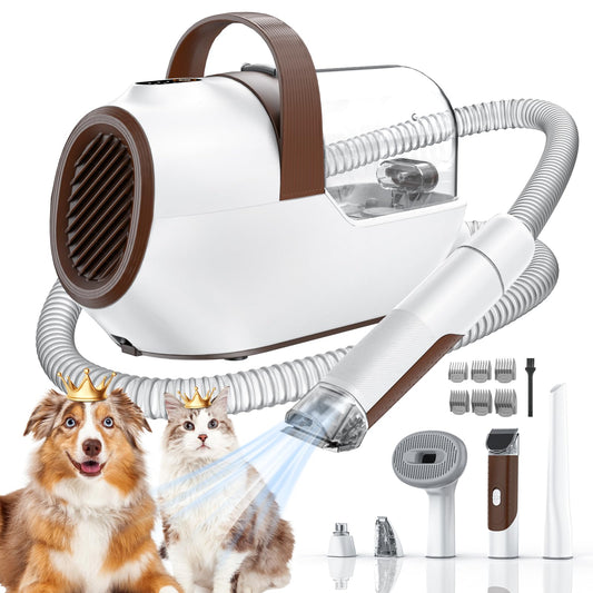 Dog Grooming Vacuum, Dog Grooming Kit with Pet Clipper Nail Grinder, 6 Pet Grooming Tools (Tawny)