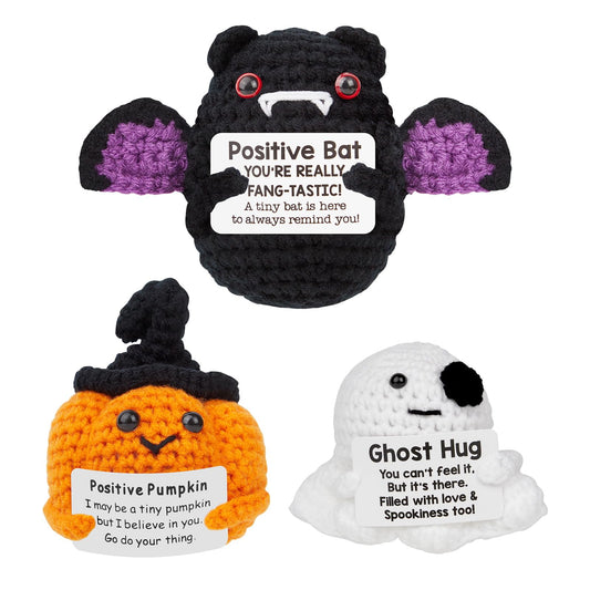 HICFRWE Positive Crochet Animals, Halloween Decor Indoor, Positive Pumpkin Bat Ghost Emotional Uplifting Support Crochet Animals, Ideal for Women Friends Teens