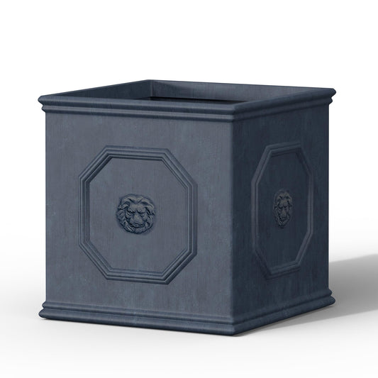 Kante Square Lion Head Concrete Planter, Classic English Style Plant Pot with Drainage Hole and Rubber Plug for Indoor Outdoor Garden Patio Home, 10.2"x10.2"x 10.2",Gravel Gray