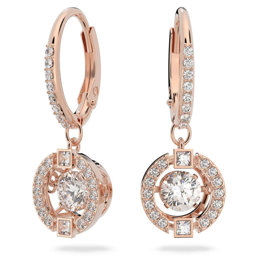 SWAROVSKI Una Pierced Drop Earrings with Dancing Crystal and Matching Pavé on a Rose-Gold Tone Finish Setting, Part of the Swarovski Una Collection