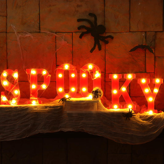 Grinsvalley 6 Pcs Halloween Decorations LED Spooky Signs Marquee Light up Letters for Table Wall Hanging Red Spooky Letters Lights Halloween Party Supplies for Porch Mantel Bedroom Tabletop