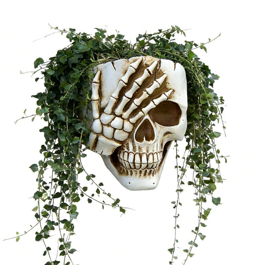 Skull Decor Wall Planter, Gothic Wall Decoration Planter Pot for Indoor Outdoor Plants, Day of the dead Decor,Skull Vase with Drainage Hole, Halloween Spooky Skeleton Decoration for Home(White)