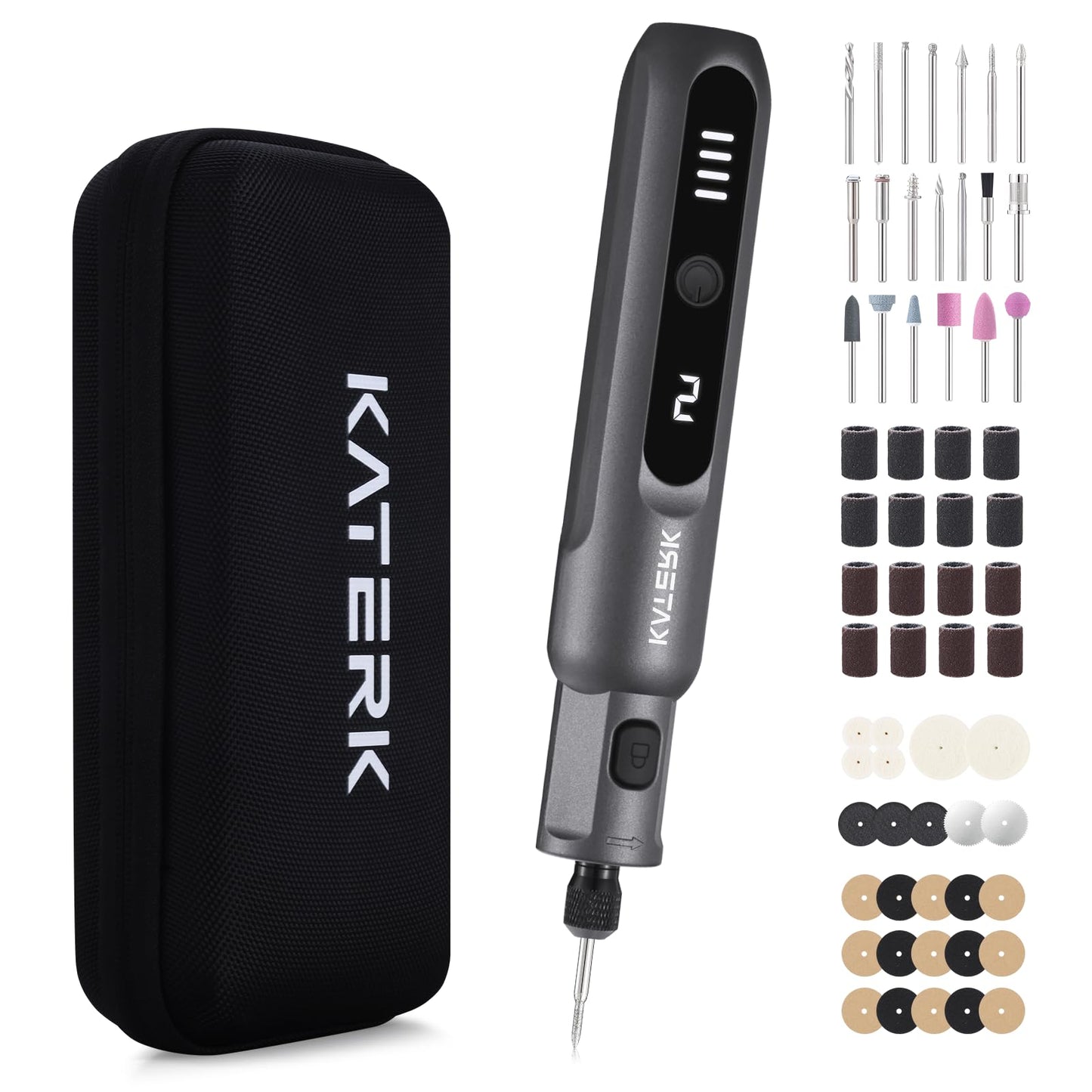 Katerk Mini Cordless Rotary Tool, 5-Speed Rotary Tool Kit, 5000-20000RPM & 70 Accessories, Multi-Purpose 3.7V Power Rotary Tool for Sanding, Engraving, Polishing, Drilling, DIY Crafts, 3D Printing