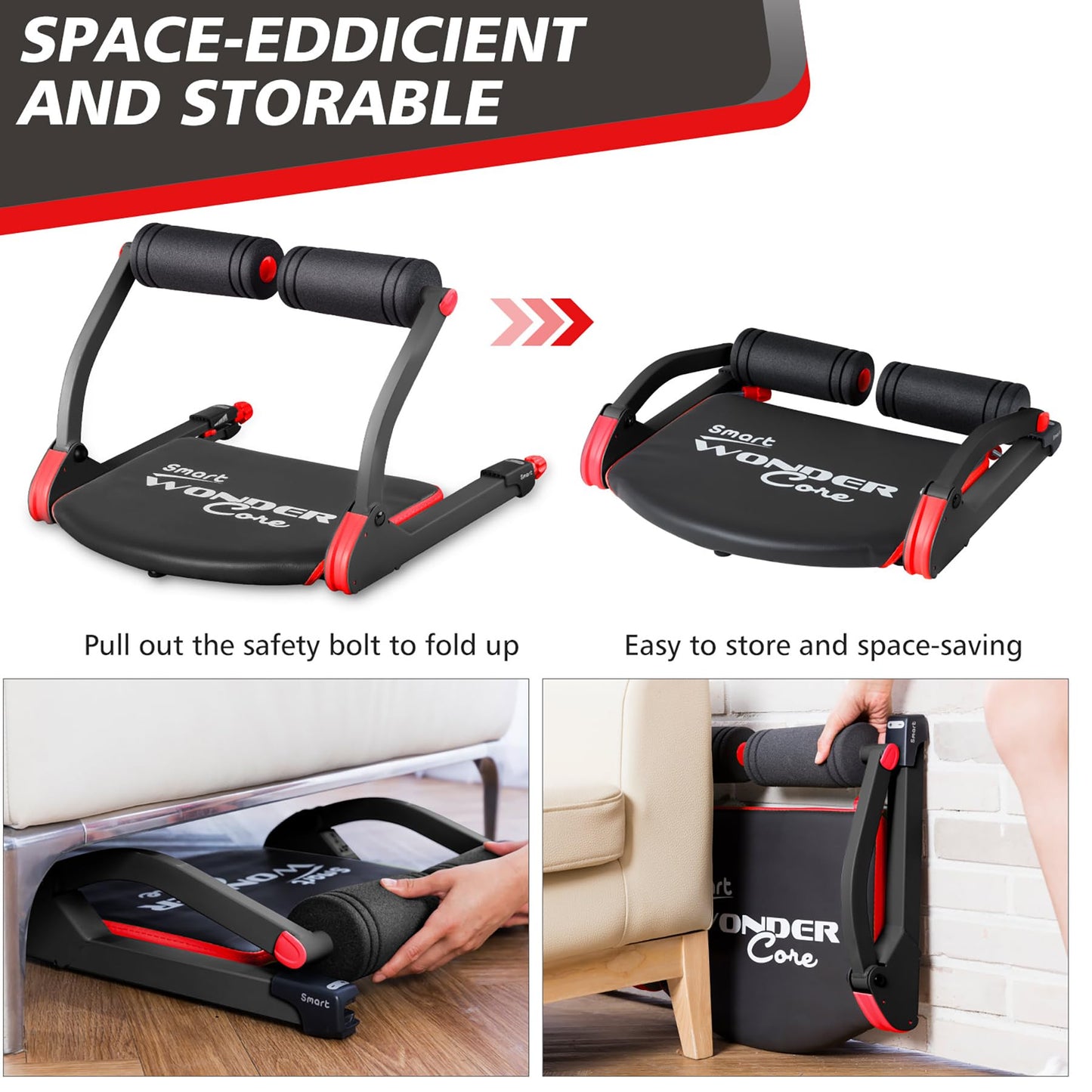 Wonder Core Smart - Ab Workout Equipment, Sit Up Machine & Exercise Equipment, Ab Crunch Machine for Stomach Workout, Ab Core Trainer Abdominal Machine, Fitness Equipment for Home Gym (Red)