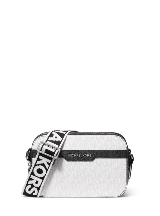 Michael Kors Hudson Double Zip Camera Bag, Light Gunmetal Hardware/Bright White Signature