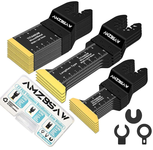 AMZBSAW 22PCS Titanium Oscillating Multitool Blades Metal Cutting, Universal Saw Blades for Metal Nails Hard Material and Wood Plastic, Multi Tool Blades Kits Fit Dewalt Bosch Milwaukee Ryobi