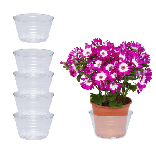 Curtis Wagner Plastics Plant Tray Basket Liner (5-Pack) - Clear, Deep (Diameter: 4.25" Base, 6" Top, 3.25" Depth) Thin Plastic Liners for Planters for Indoor/Outdoor Plant Pots