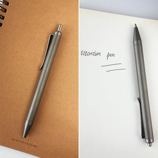 Grey Titanium Alloy Ballpoint Pen Retractable Lightweight EDC Pen with Pocket Clip Compatible with Parker Style Refill with 3 Extra Refills in Gift Box (LA035)