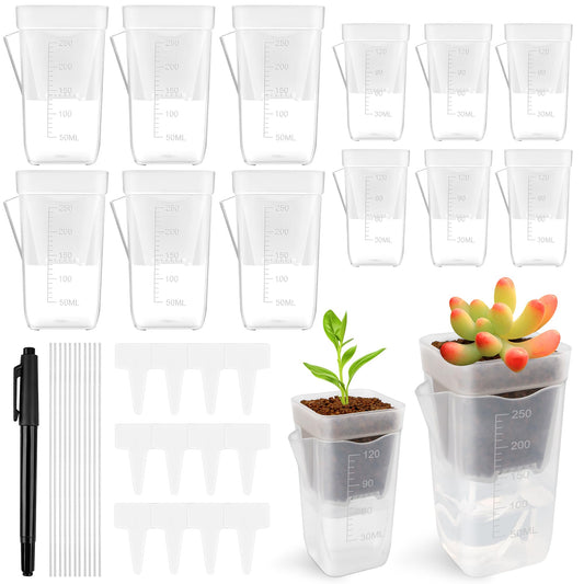 Windspeed 6+6P Mini Clear Self Watering Pots with Indicator 2.5 in 2 in Semi Clear Hydroponic Pots for Indoor Small Plants, Mini Self Watering Planters with Water Level Markings, Drainage Hole