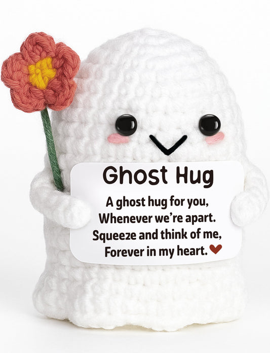 Unique Friendship Birthday Gift for Bestie Her Him – Long Distance Thinking of You Gift for Women Men – Handmade Crochet Ghost Hug Ornament Thoughtful Boo Spooky Relationship Decor for Goodbye