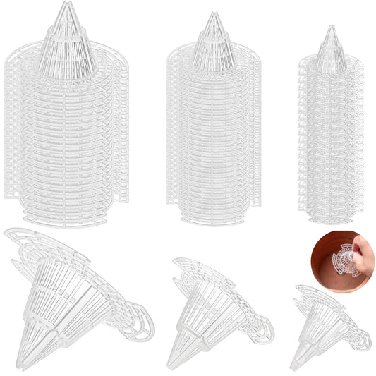 Covzoe 60 Pack Flower Pot Hole Mesh Pad, Plastic Cone Planter Bottom Filtering Grid Mat, DIY Reusable Plant Drain Screens Gasket Drainage Netting for Bonsai Gardening Prevent Soil Loss, 3 Size