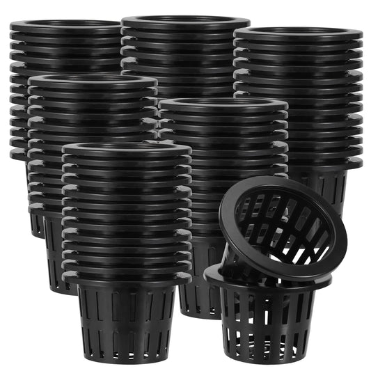 SEHOI 70 Pack 4 Inch Net Pot, Garden Slotted Mesh Net Cups with Wide Lip, Plastic Black Gutter Hydroponic Slotted Mesh Cup for Hydroponics Plant, Flower, Orchid