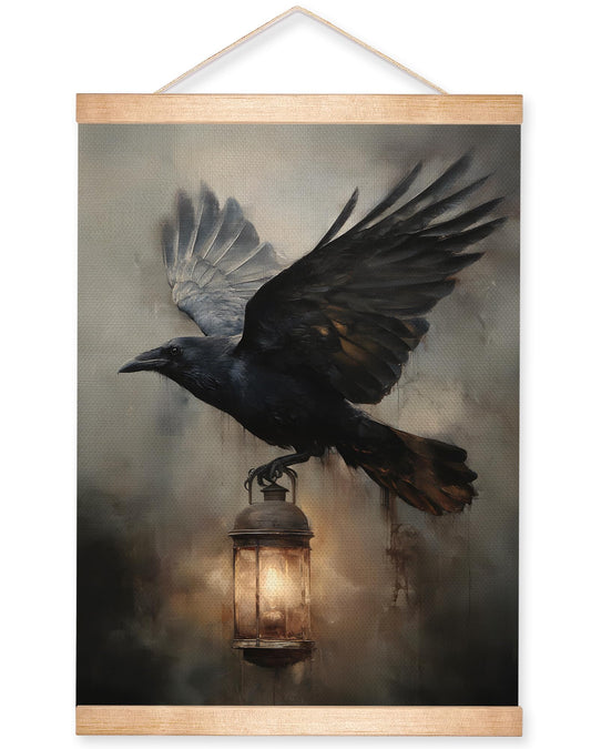 HEYJEEPER Gothic Raven Wall Art Hanging Poster 14x18Inch, Vintage Crow with Lantern Canvas Print, Spooky Haunted House Wall Decor, Dark Academia Artwork, Halloween Wall Decor for Living Room Bedroom,or Gothic Lovers