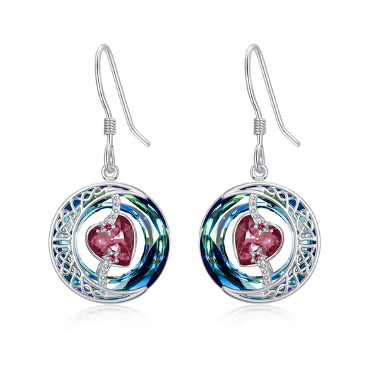TOUPOP Ruby Earrings July Birthstone Earrings Sterling Silver Moon and Star Drop Dangle Earring Jewelry Blue Crystal Birthday Mothers Day Gifts for Women Mom Her