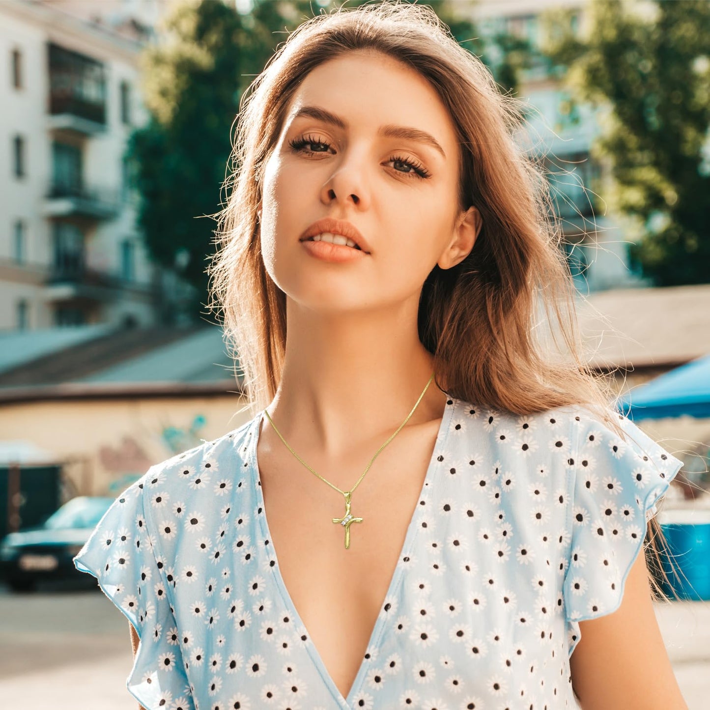 EVERU S925 Sterling Silver Cross Necklace for Women Birthstone Necklace with Cubic Zirconia 18K Gold Plated Cross Pendant Jewelry Ideal Gift Gold