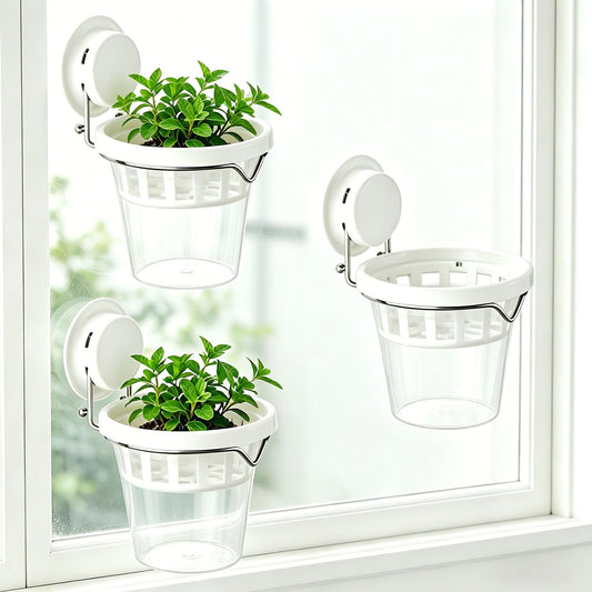 VirgoLeo Set of 3 Plastic Window Planter with Suction Cup Holder. Large Window Popagation. Clear Self Watering Window Mounted Plant Pots. Window Sill Planters Extender for Indoor Hydroponic Plants