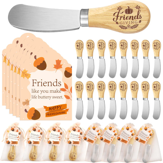 ERTIUANIO 20 Sets Friendsgiving Party Favors Bulk, Thanksgiving Fall Gifts for Friends, Stainless Steel Butter Knife with Wood Handle With Thank You Card Organza Bag, Friendsgiving Party Supplies