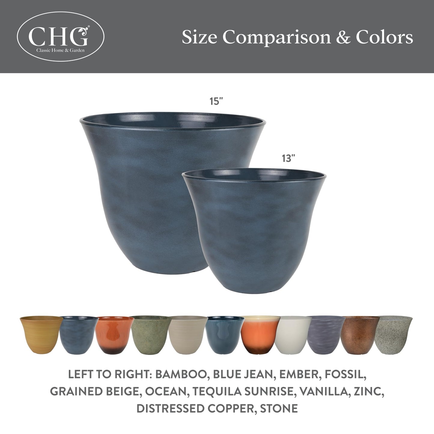 Classic Home and Garden by Growscape Honeysuckle Resin Planters - Lightweight Indoor & Outdoor Plant Pots - UV-Resistant Plastic Flower Pots - Pot Planters for Flowers & Herbs (13" Fossil)
