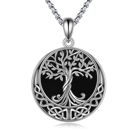 ONEFINITY Tree of Life Necklace for Women Black Onyx Tree of Life Pendant Celtic Knot Jewelry Gifts for Men