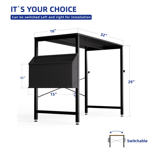 Pamray 32 Inch Computer Desk for Small Spaces with Storage Bag, Home Office Work Desk with Headphone Hook, Small Study Writing Table